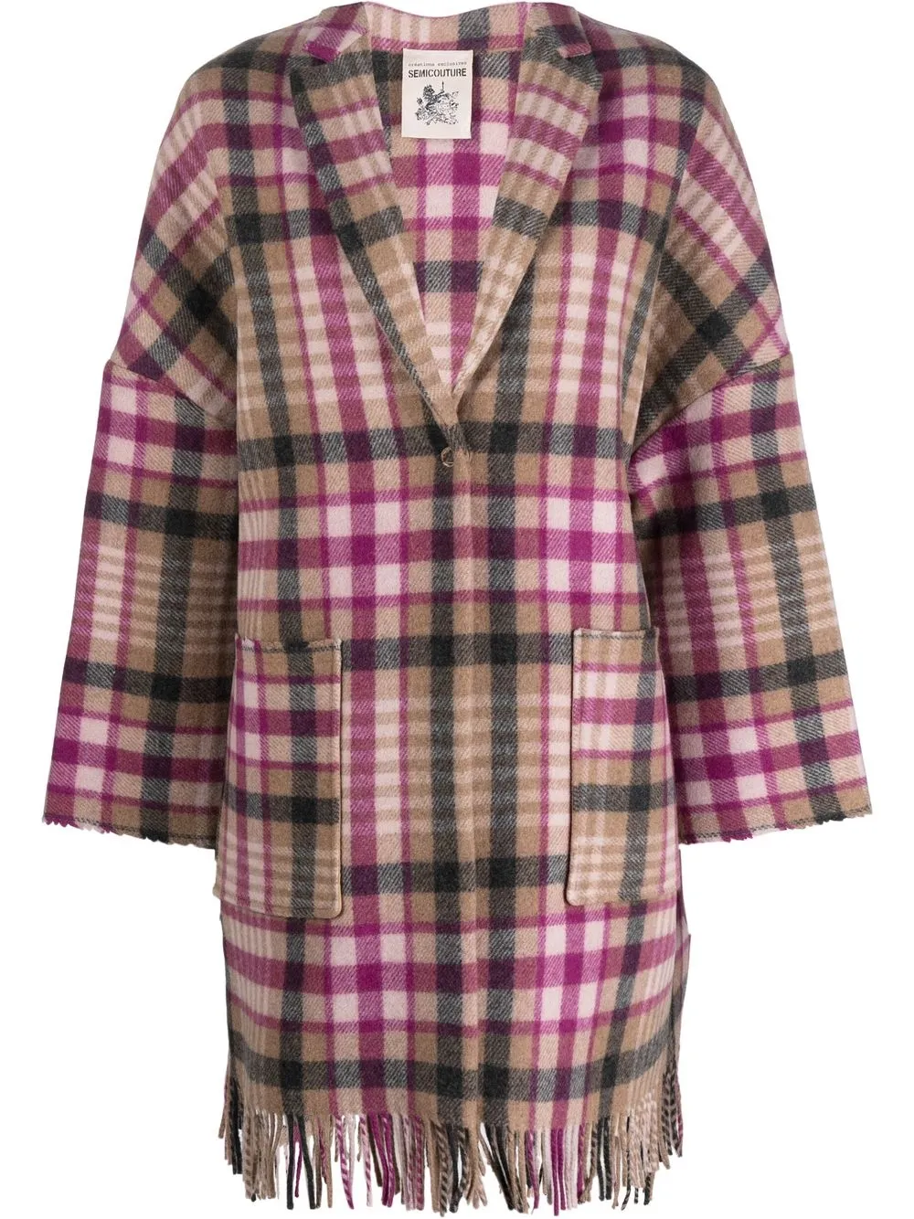 

Semicouture fringed-edge tartan coat - Neutrals