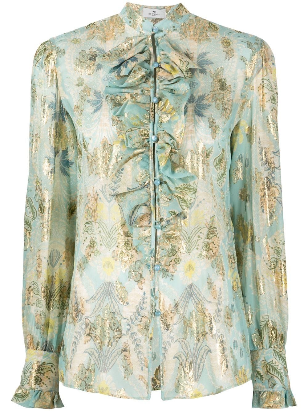 ETRO floral-print Ruffle Silk Blouse - Farfetch