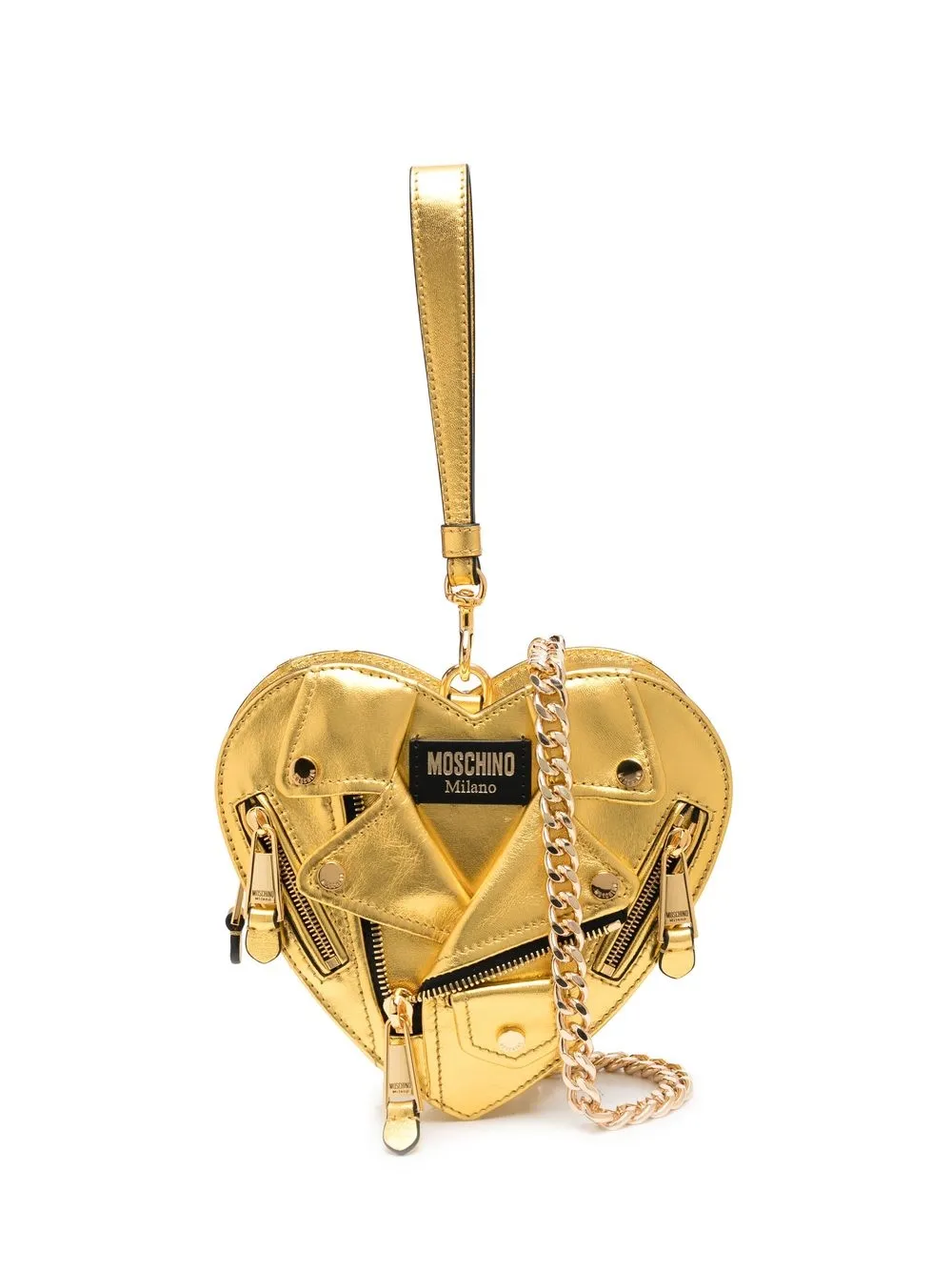 

Moschino biker heart-shape clutch - Gold