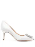 Manolo Blahnik 70mm Hangisi crystal-buckle pumps - Neutrals