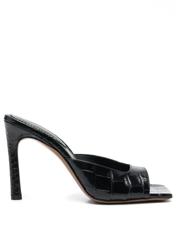 Farfetch Women Shoes Flat Shoes Mules Black Crocodile-effect square-toe 105mm mules 