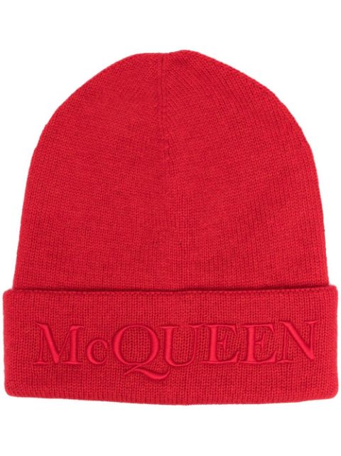 Alexander McQueen logo-embroidered knitted hat Men