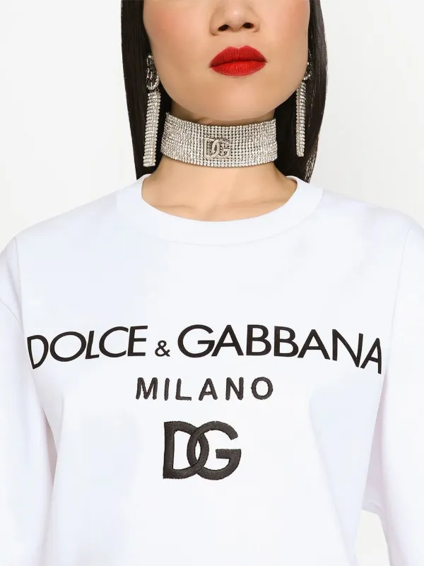 Dolce & Gabbana flocked-logo Cotton T-shirt | White | FARFETCH