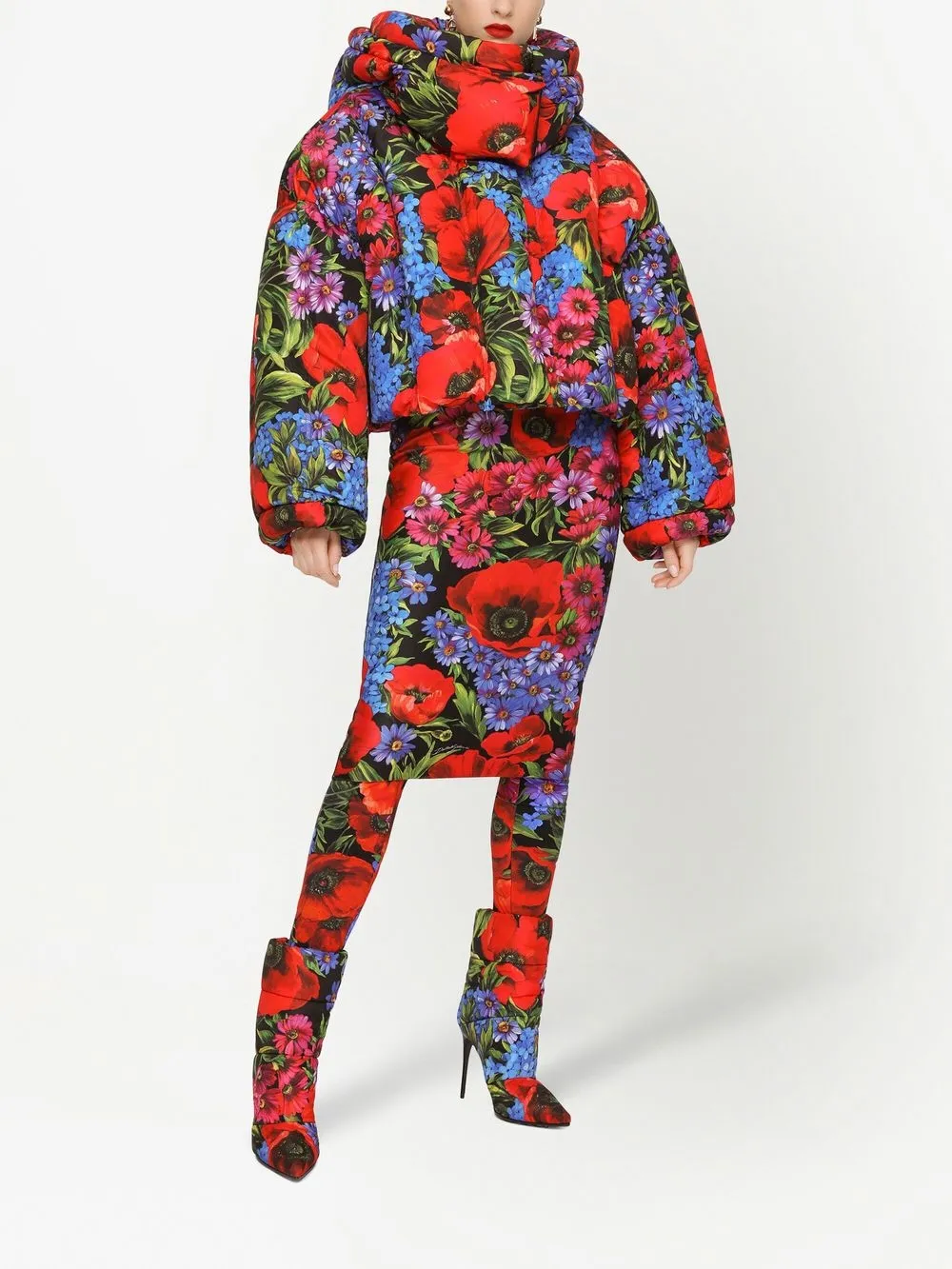 Dolce & Gabbana Short floral-print Down Jacket | Black