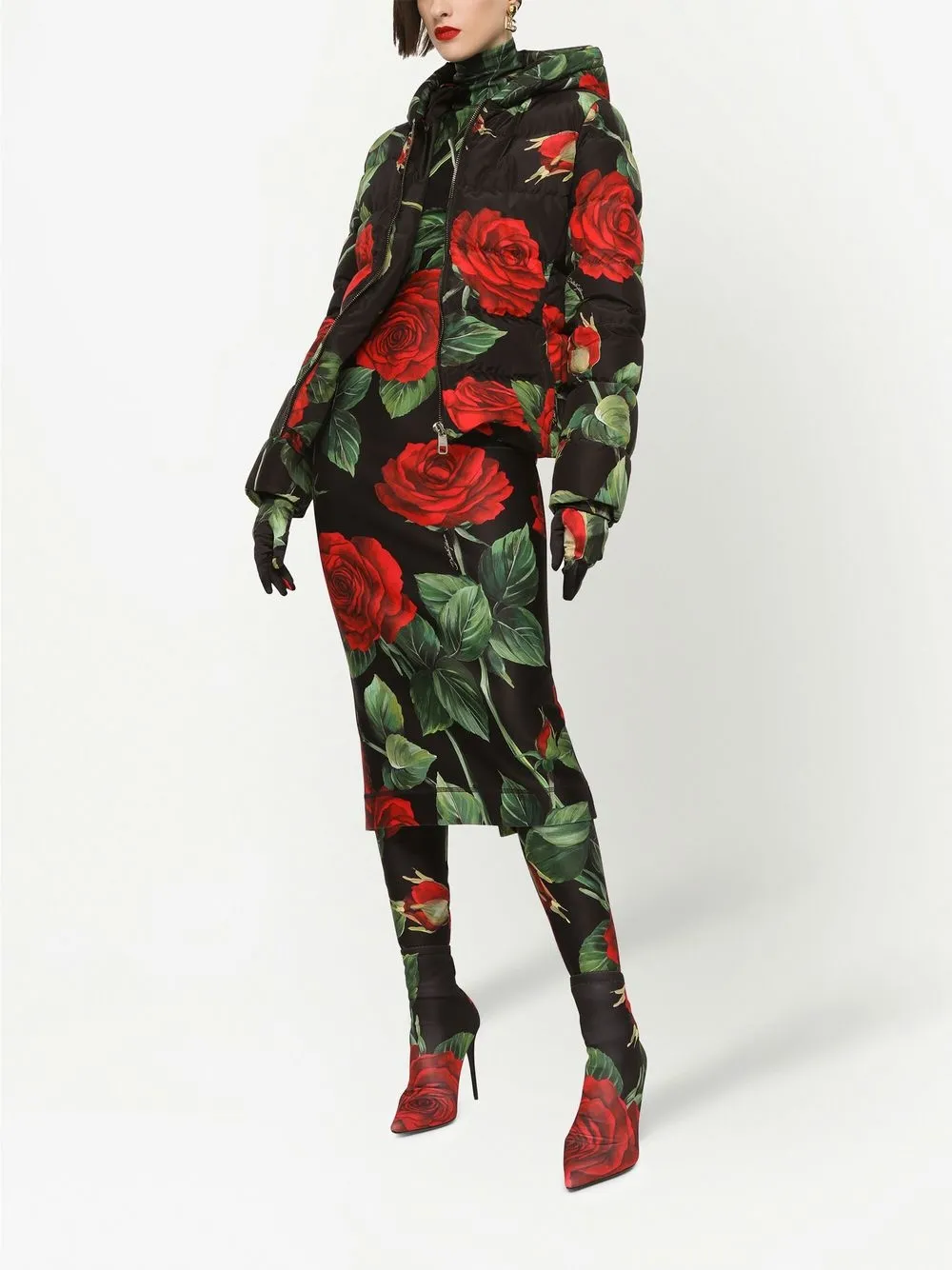 Dolce & Gabbana Donsjack met bloemenprint - Zwart