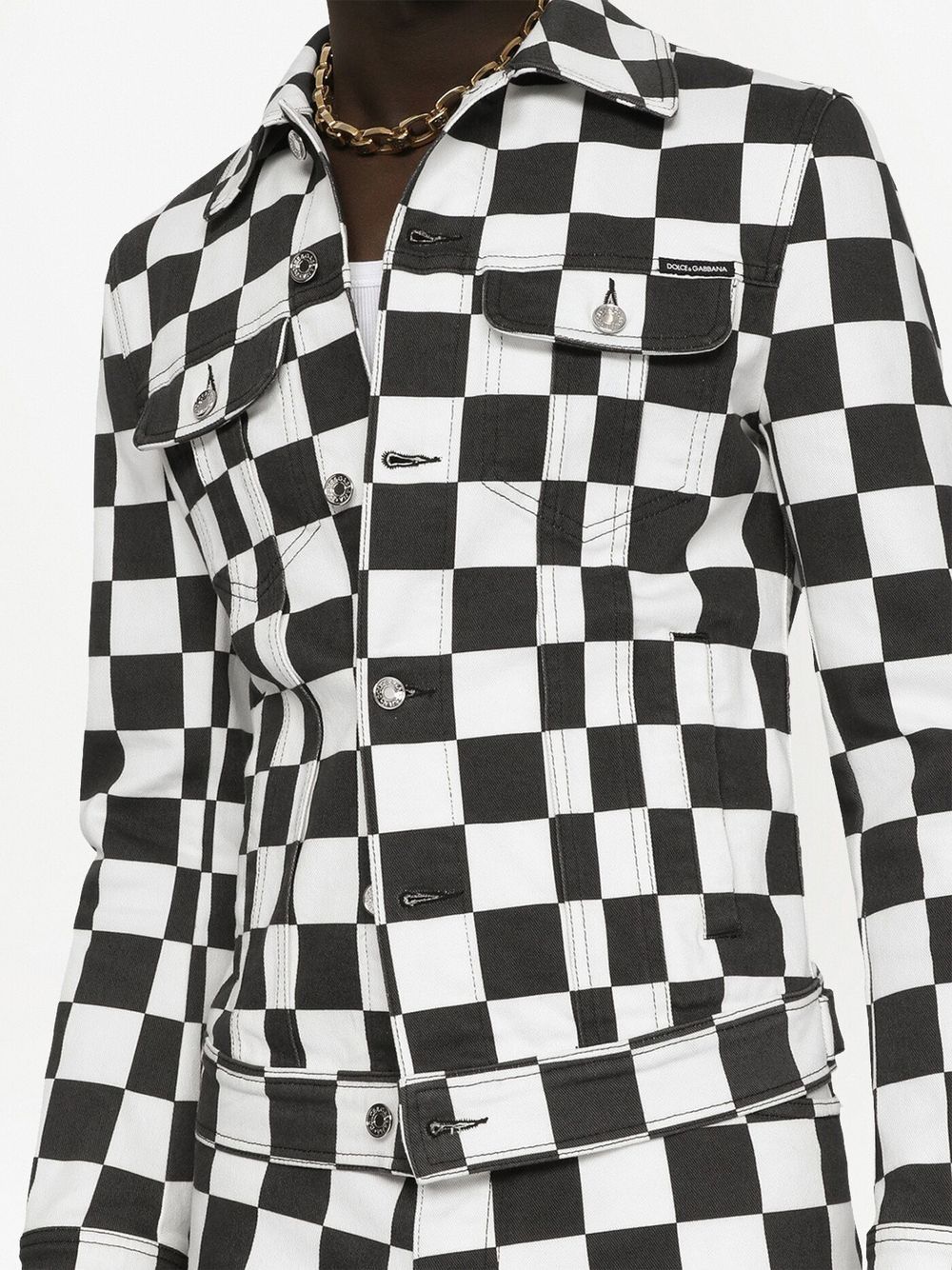 Dolce & Gabbana Damier-print Denim Jacket In Combined_colour