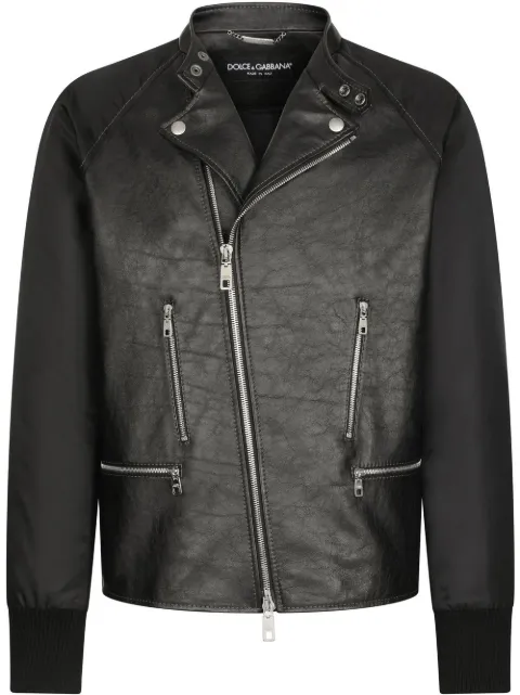 Dolce & Gabbana contrasting-sleeve leather biker jacket