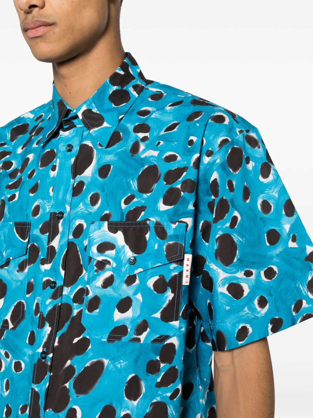 Shop Marni Abstract-print Cotton Shirt In Blue