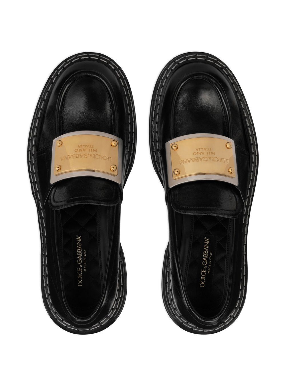 Dolce And Gabbana Logo Plaque Leather Loafers Black Farfetch 1512