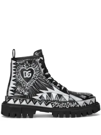 Dolce & Gabbana graffiti-print lace-up Boots | White | FARFETCH