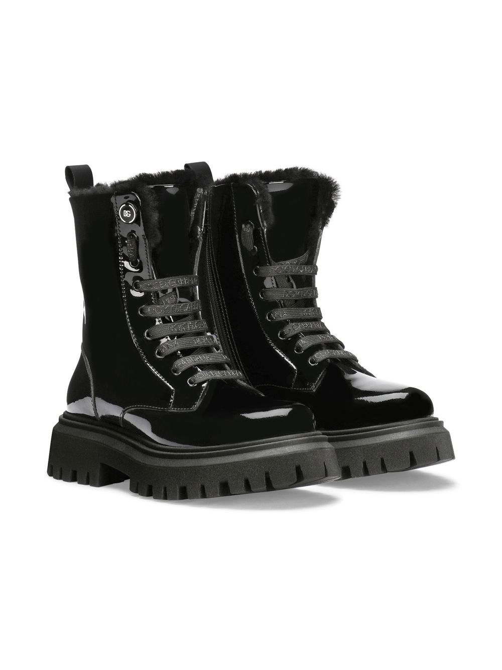 Dolce & Gabbana Kids patent leather combat boots - Black