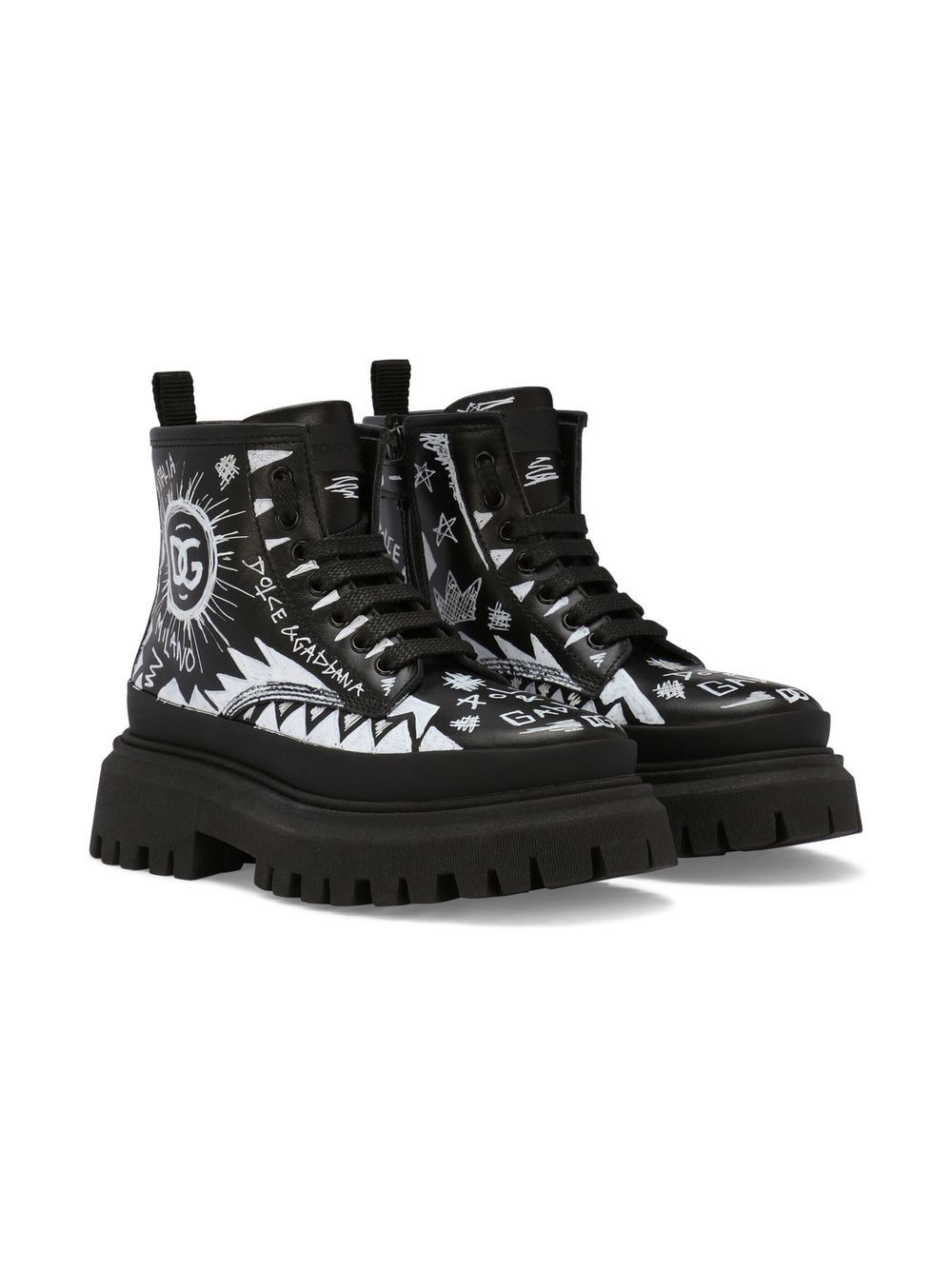 Dolce & Gabbana Kids logo-print lace-up boots - Black