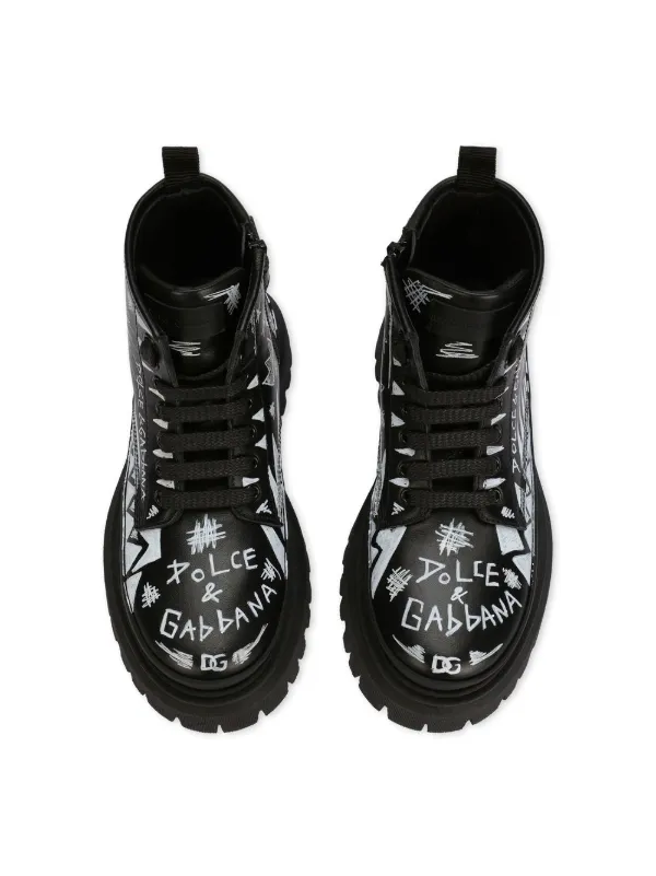 Dolce Gabbana Kids logo-print lace-up Boots Black FARFETCH