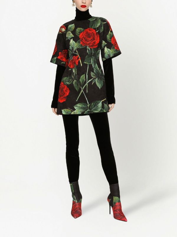 Dolce and gabbana black dress with hot sale red roses