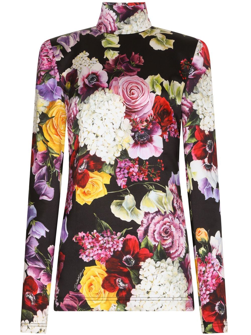 

Dolce & Gabbana top con cuello alto y estampado floral - Negro