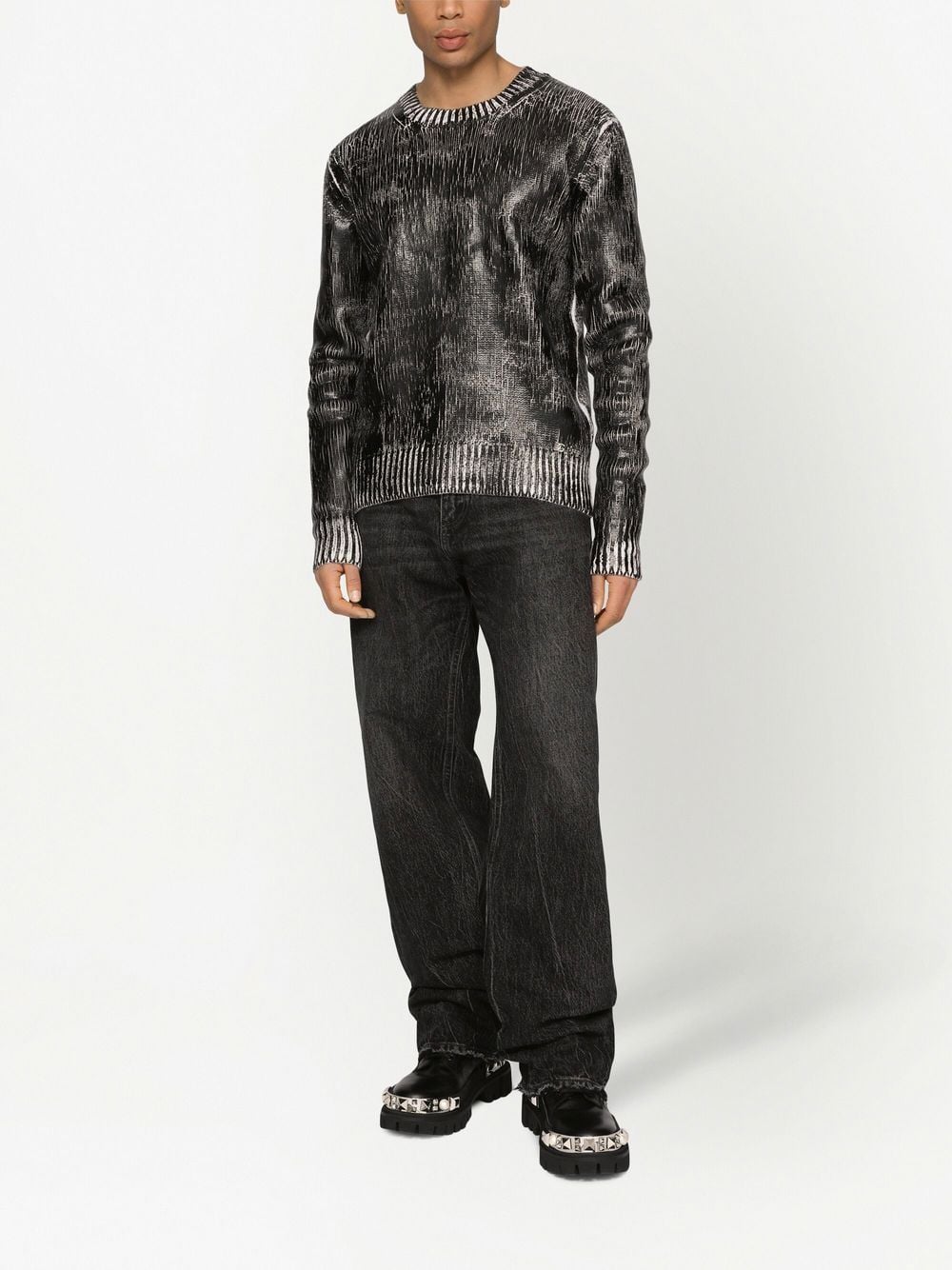 Shop Dolce & Gabbana Cracked-effect Knit Jumper In Black