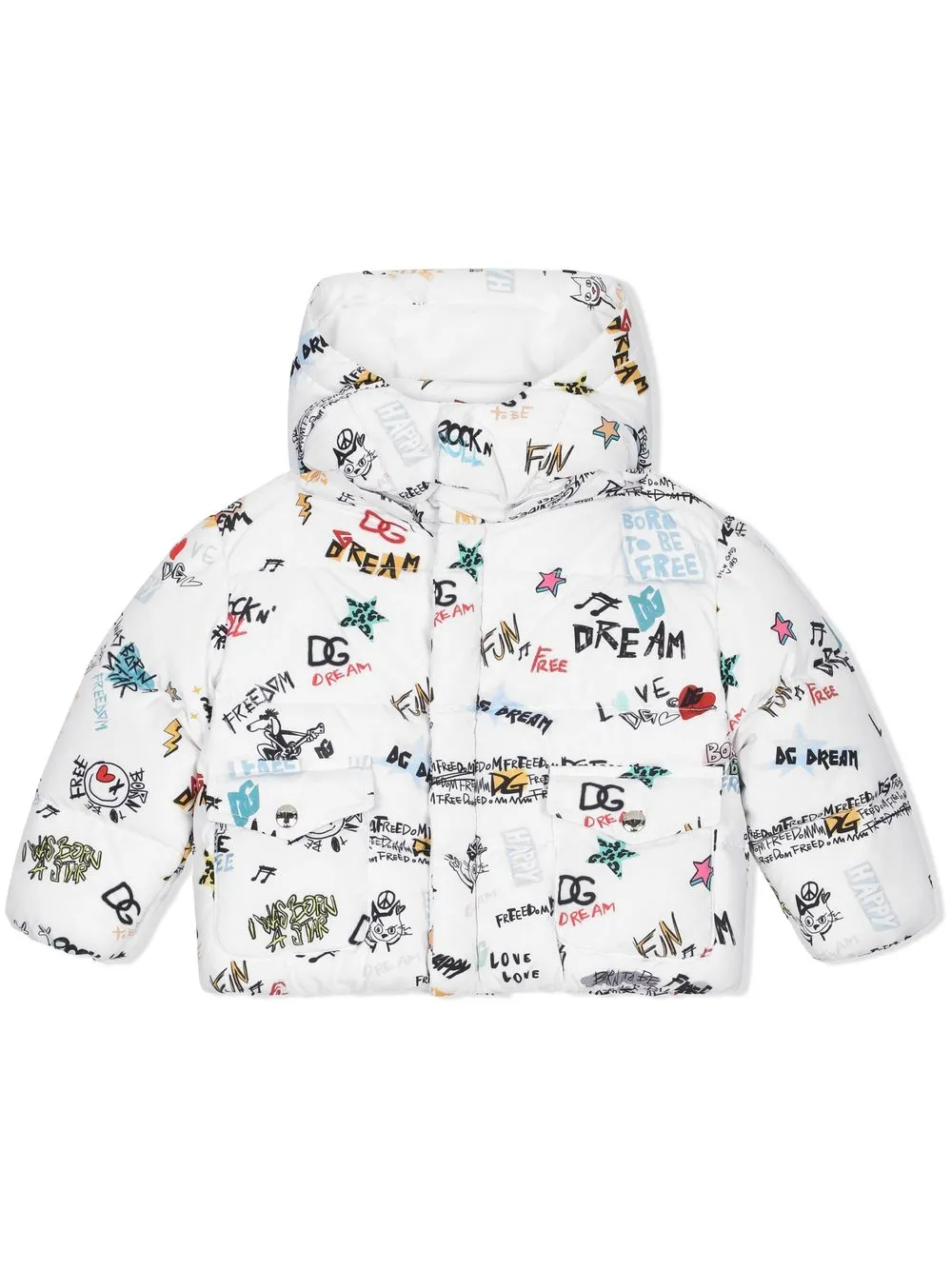 

Dolce & Gabbana Kids padded rock-print coat - White