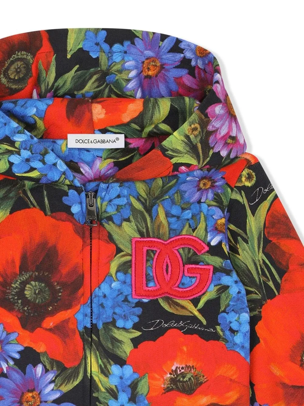 DOLCE & GABBANA ZIP-FRONT FLORAL-PRINT HOODIE