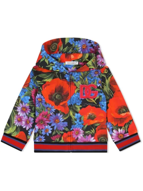 Dolce & Gabbana Kids zip-front floral-print hoodie