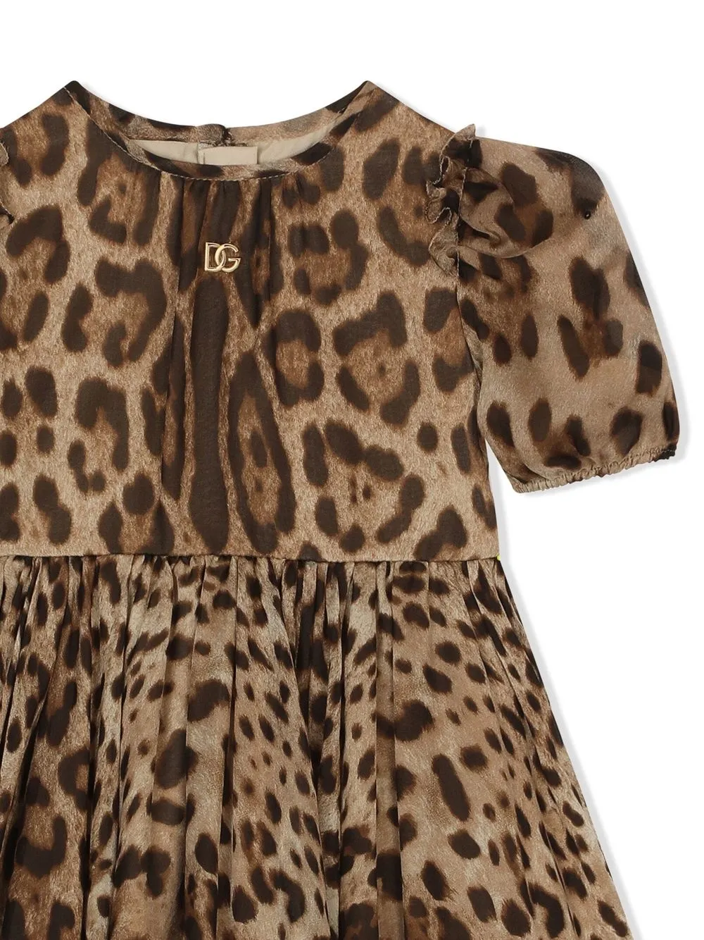  Dolce & Gabbana Kids Mittellanges Chiffonkleid Mit Leoparden Print   Braun 