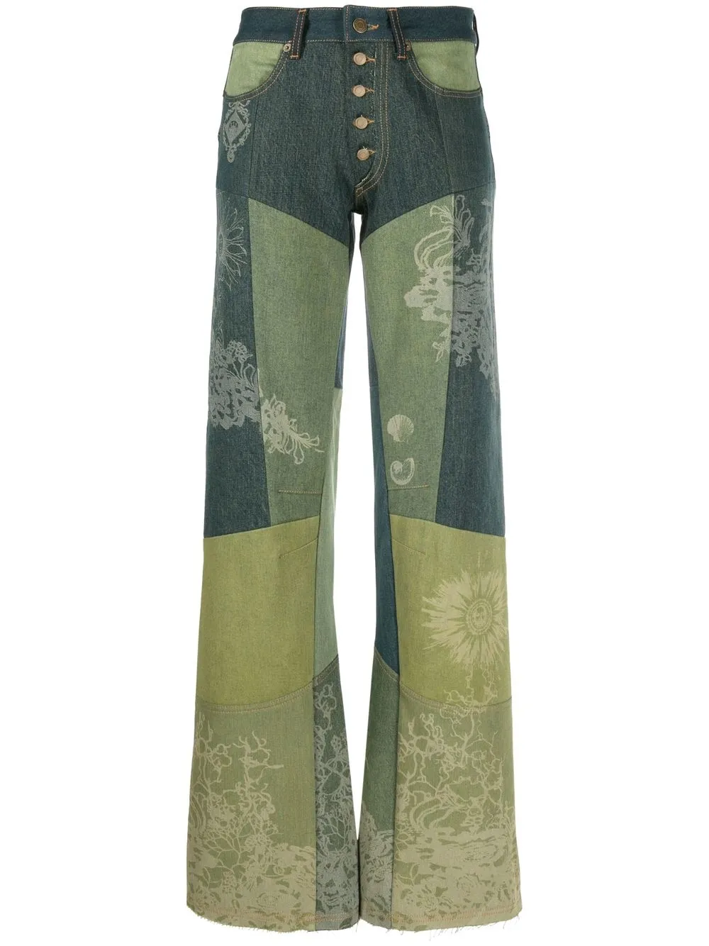 Marine Serre patchwork-effect high-rise jeans - Green