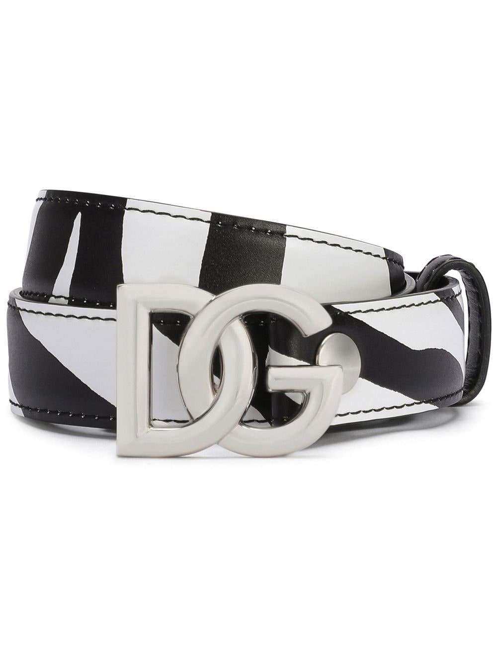 Shop Dolce & Gabbana Logo-buckle Zebra-print Leather Belt In Schwarz