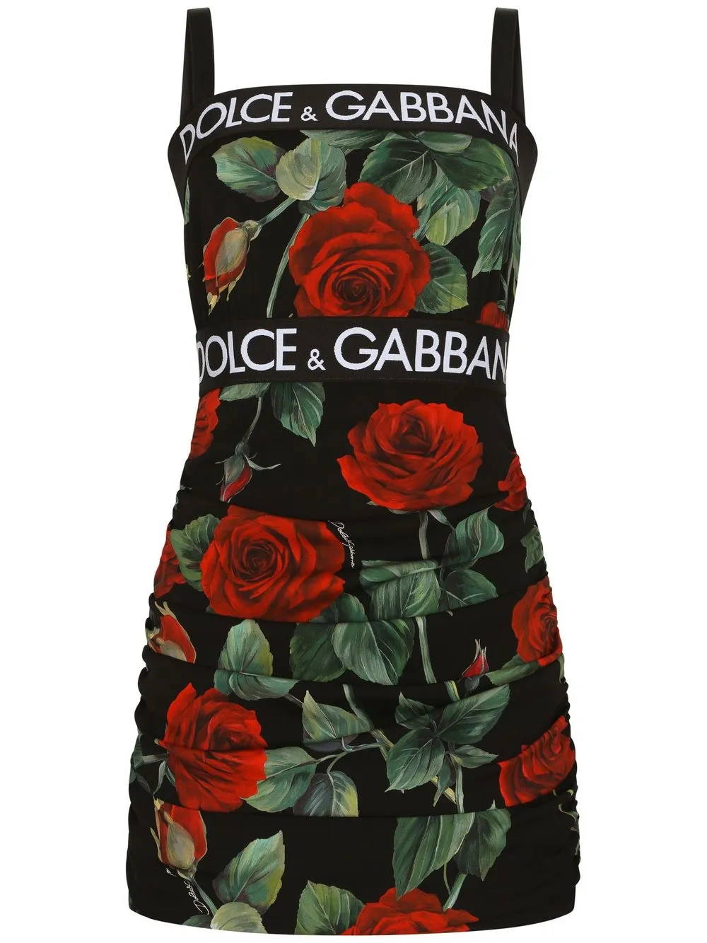 ＜Farfetch＞ Dolce & Gabbana ドルチェ&ガッバーナ ローズプリント ドレス - ブラック