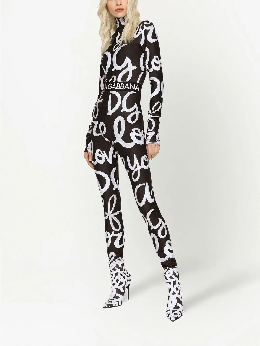 Dolce & Gabbana Black Cotton Elastic Waist DG Logo Cropped Pants