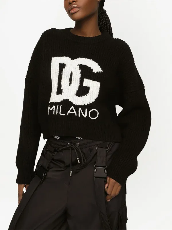 Dolce & Gabbana Suéter De Tricô Com Ponto Pescador e Logo DG