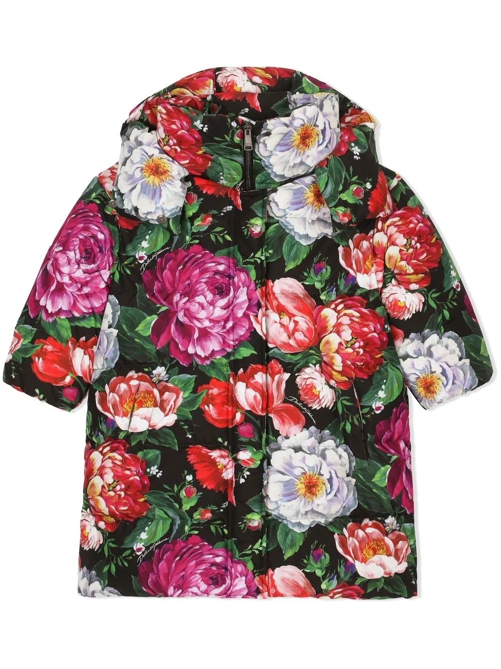 

Dolce & Gabbana Kids abrigo con capucha y estampado floral - Negro