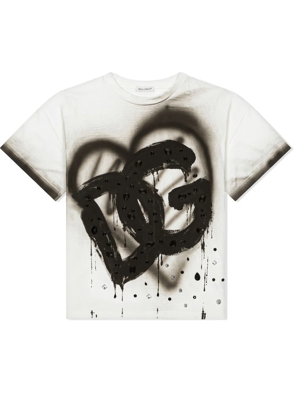 Dolce & Gabbana Graffiti Embroidered Logo Cotton Graphic Tee In Multicolour