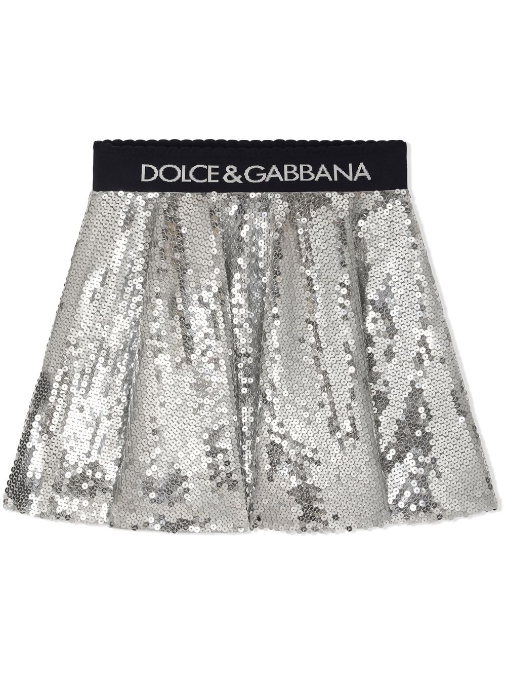 dolce & gabbana kids jupe mi-longue brodée de sequins à logo - argent