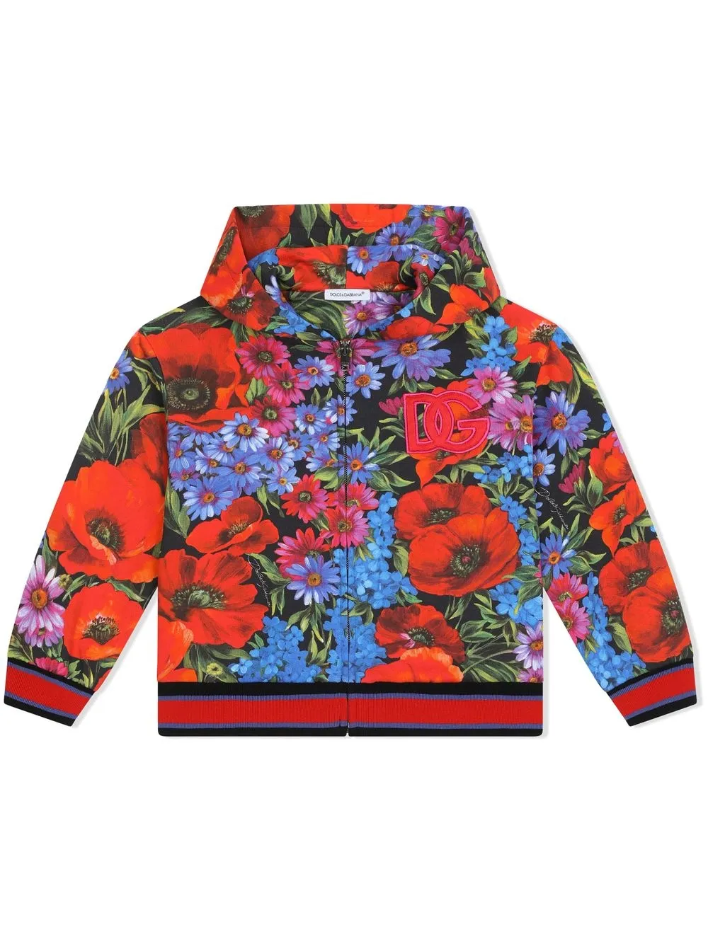 

Dolce & Gabbana Kids hoodie con cierre y estampado floral - Negro