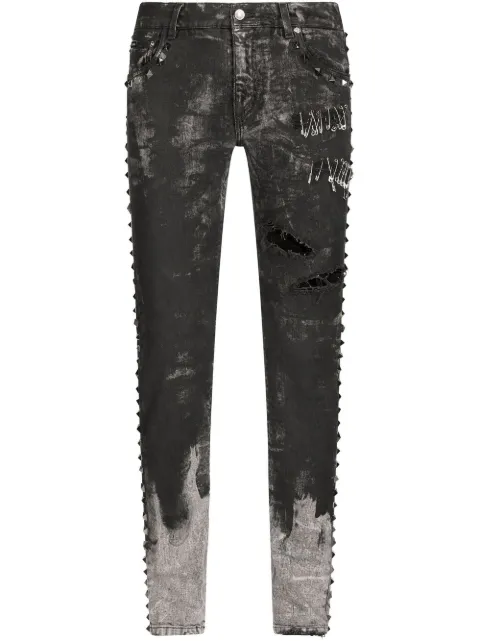 Dolce & Gabbana distressed studded slim-fit jeans
