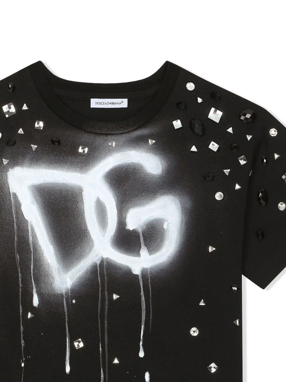  Dolce & Gabbana Kids Verziertes T Shirt Mit Logo Print   Schwarz 