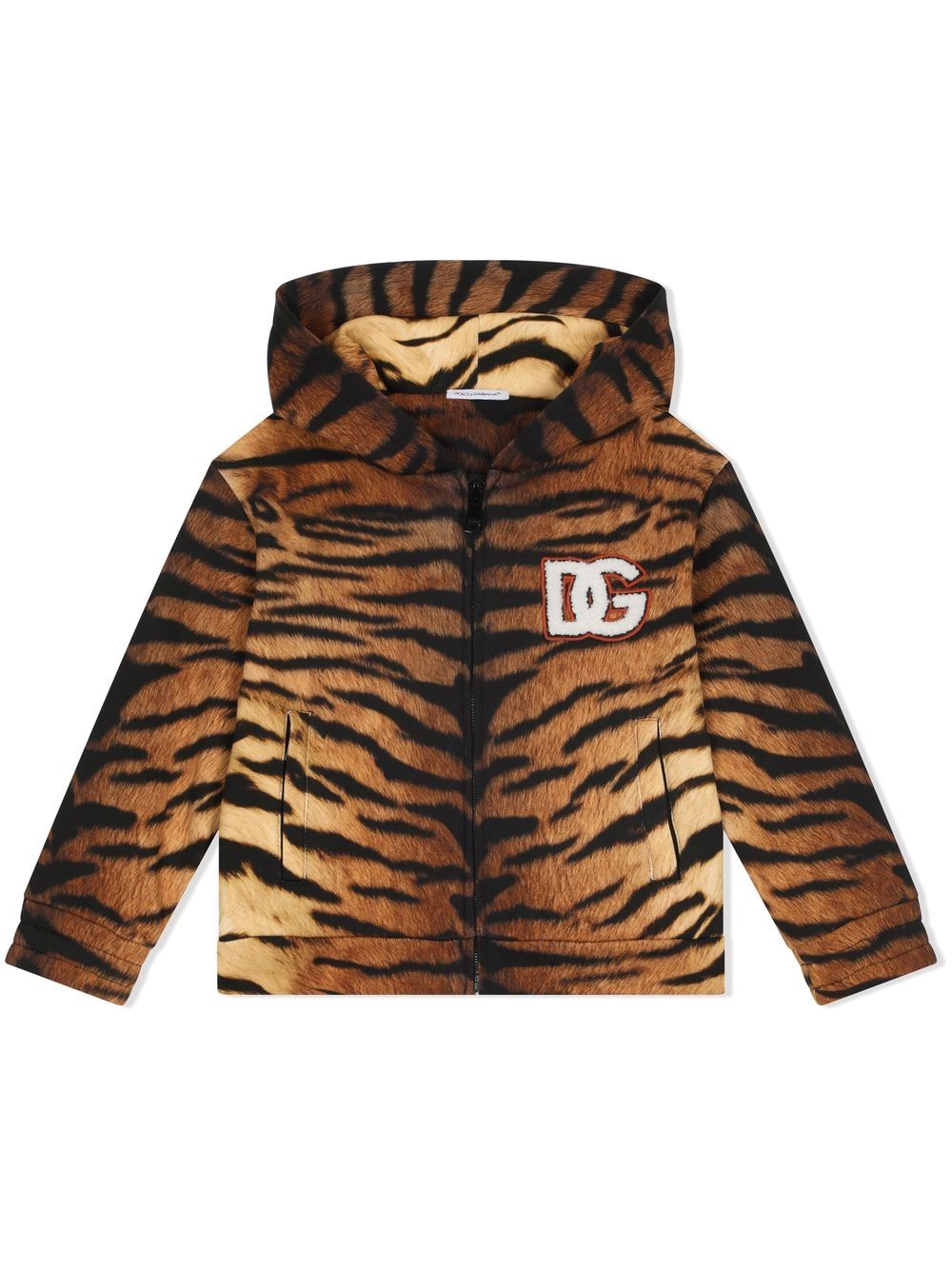 Dolce & Gabbana Kids tiger-print zip-front hoodie - Brown