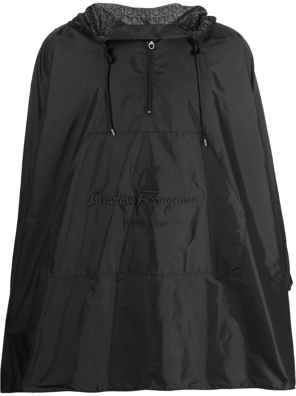 

Ferragamo embossed drawstring parka - Black