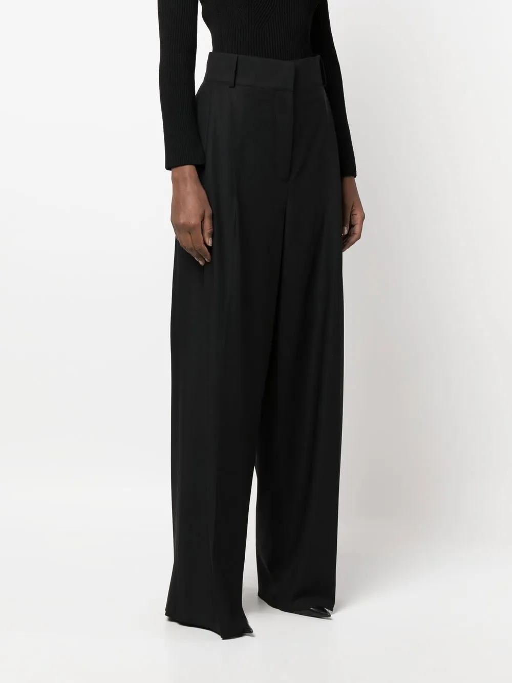 Ferragamo Pleated High-waisted Trousers In Black