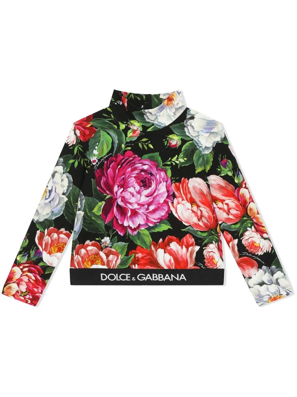 

Dolce & Gabbana Kids floral-print mock-neck top - Black