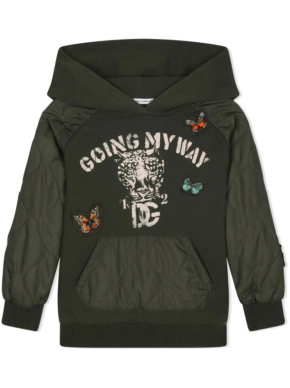 

Dolce & Gabbana Kids slogan-print panelled hoodie - Green