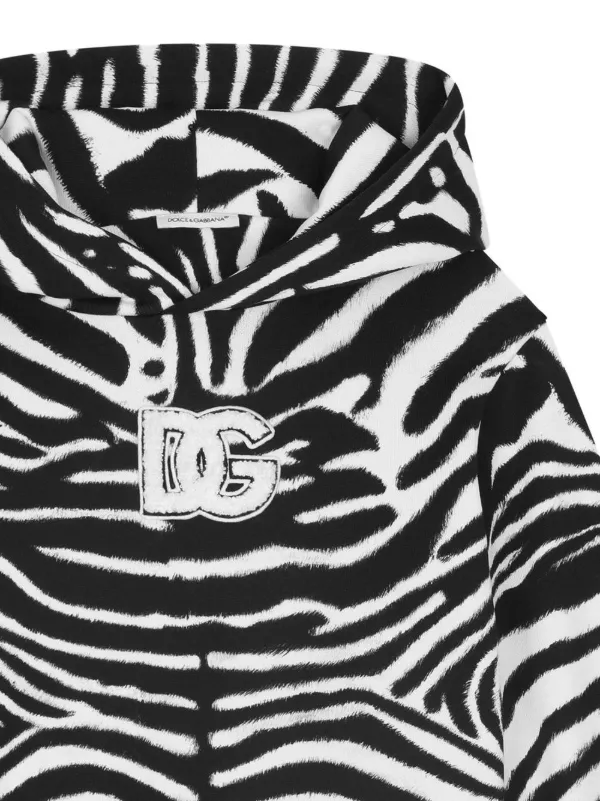 Dolce & Gabbana Kids zebra-print Cotton Hoodie | White | FARFETCH