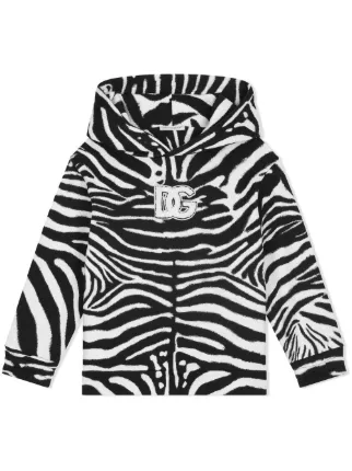 キッズ　Dolce & Gabbana 千鳥柄パーカー　9〜10歳 Dolce & Gabbana Kids zebra-print Cotton Hoodie | White | FARFETCH