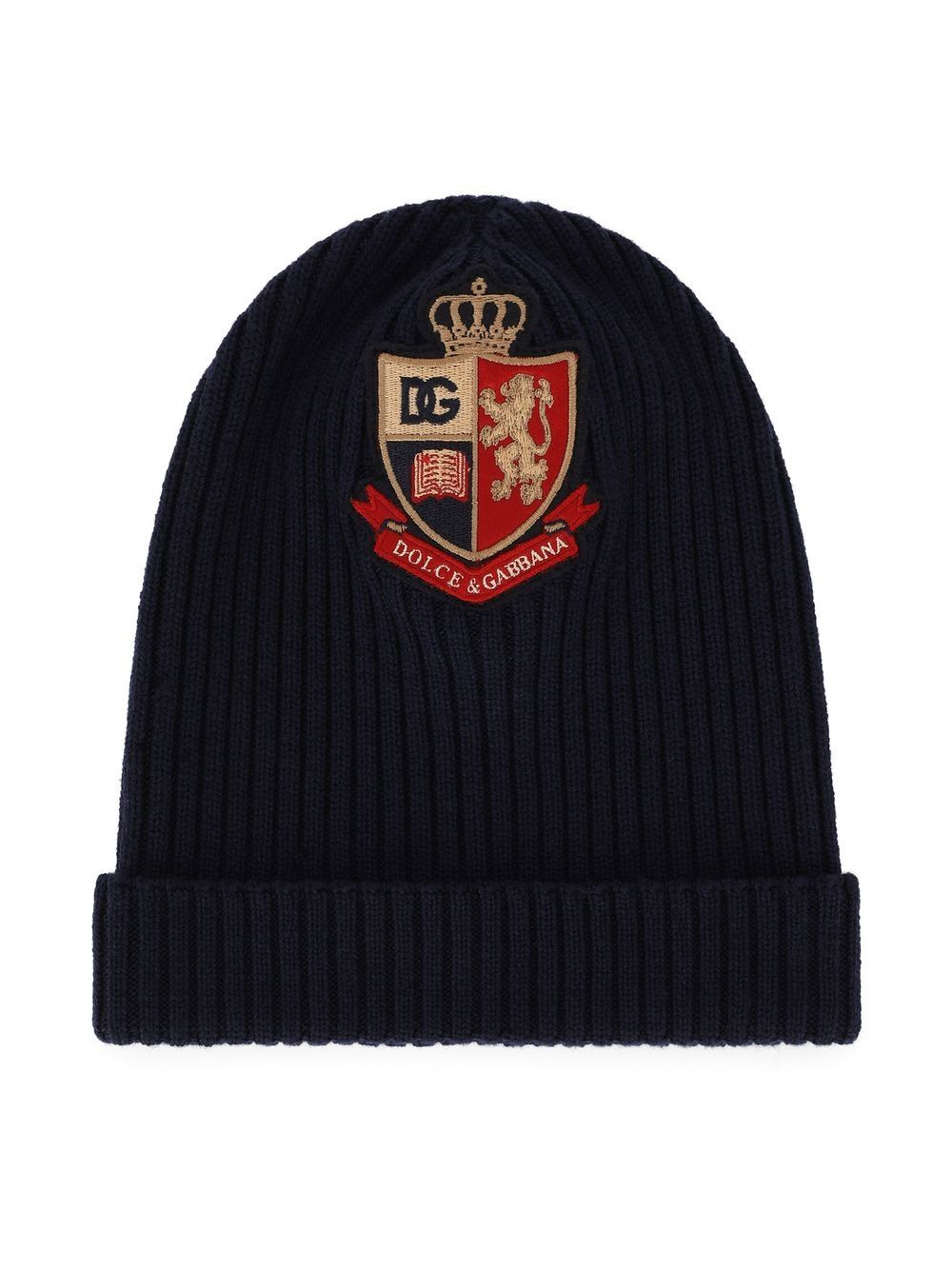 Dolce & Gabbana Kids heraldic-patch ribbed knit hat - Blue