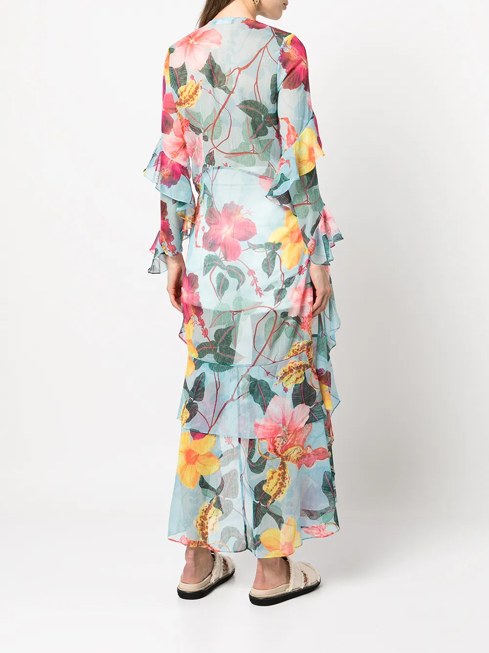 Patbo Hibiscus Floral-print Dip Blouse In Neutrals