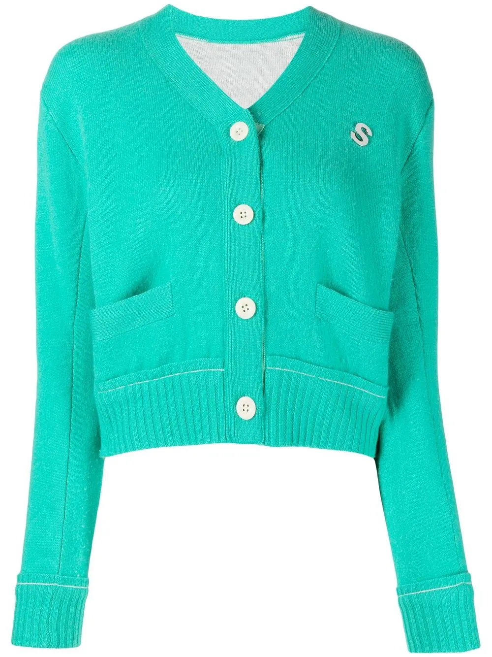 

sacai cárdigan con logo y cuello en V - Verde