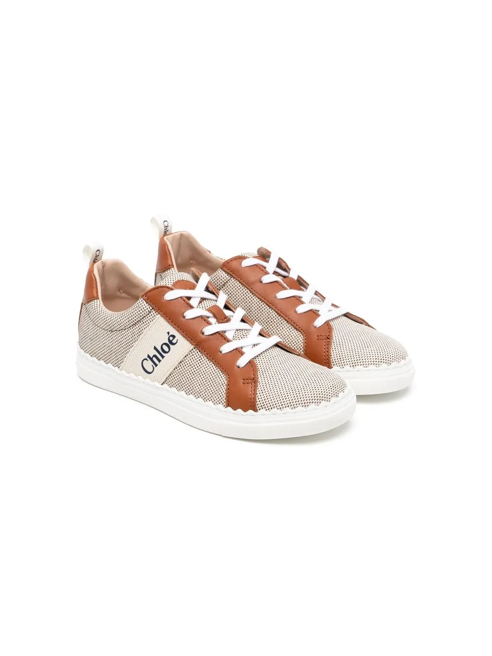 

Chloé Kids tenis bajos con logo estampado - Marrón