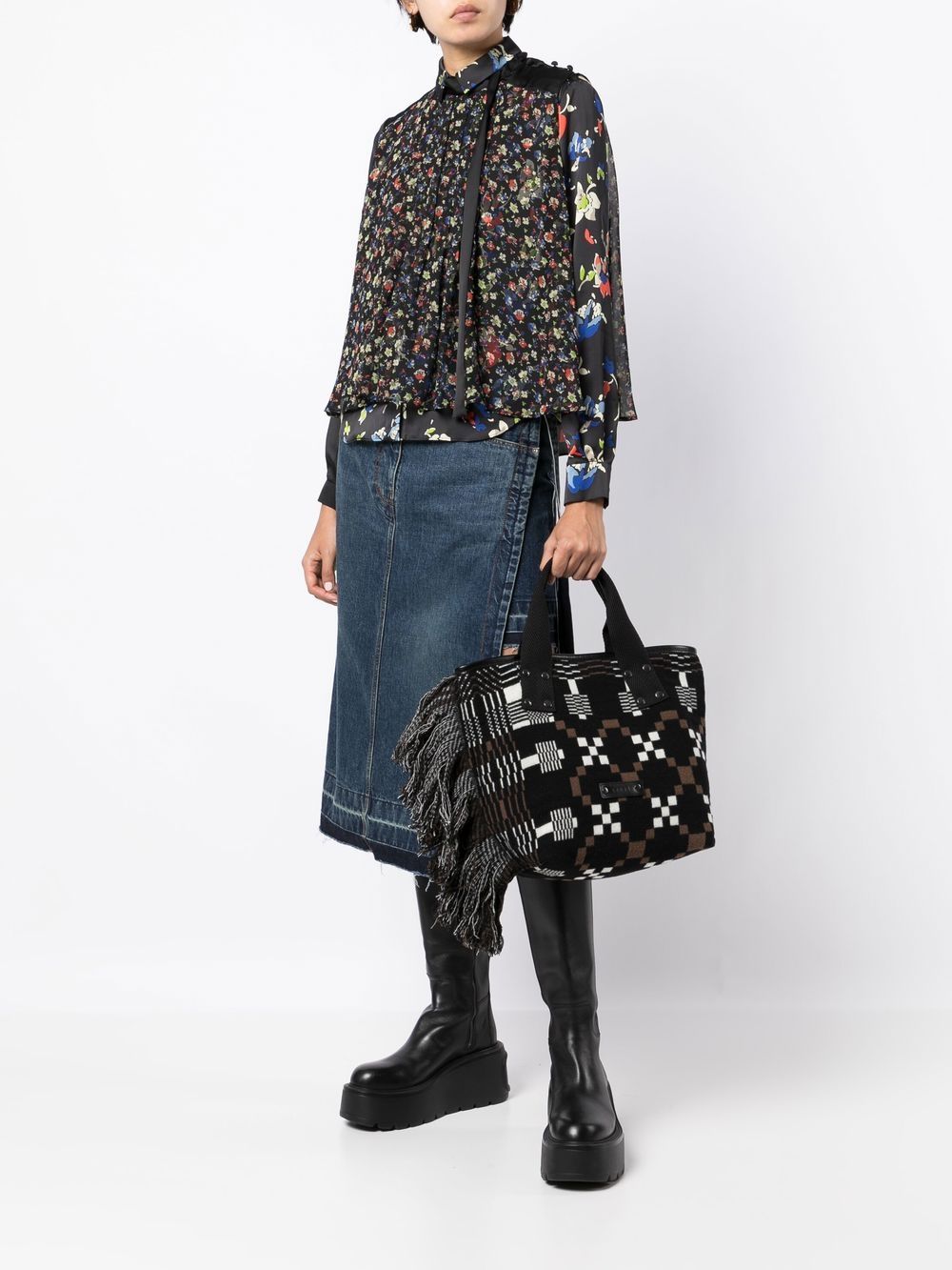 sacai Shopper met geometrische print - Zwart