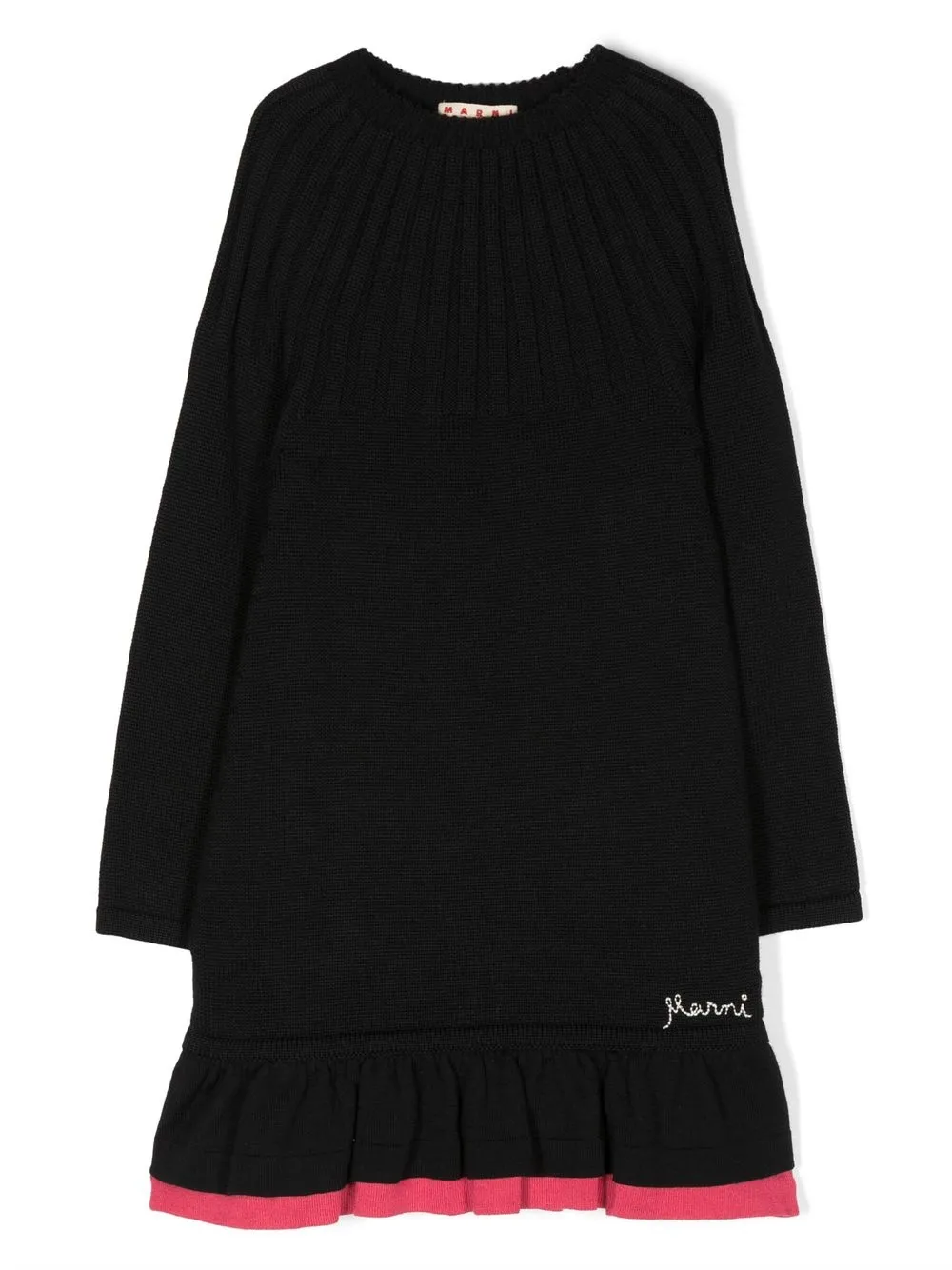 

Marni Kids embroidered logo peplum dress - Black