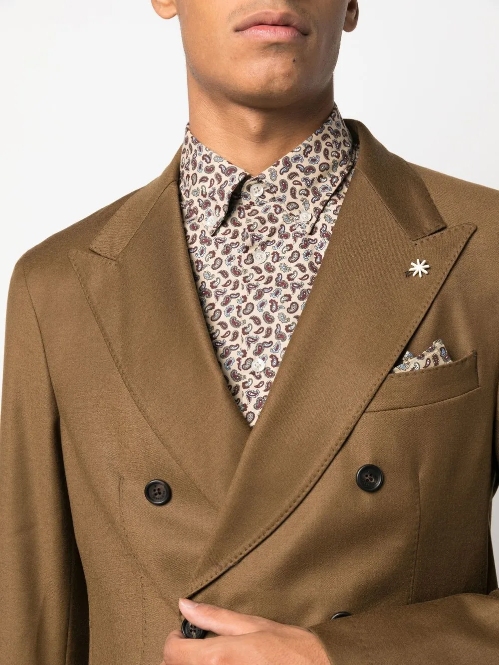 Manuel Ritz Double-breasted Wool Blazer In Brown