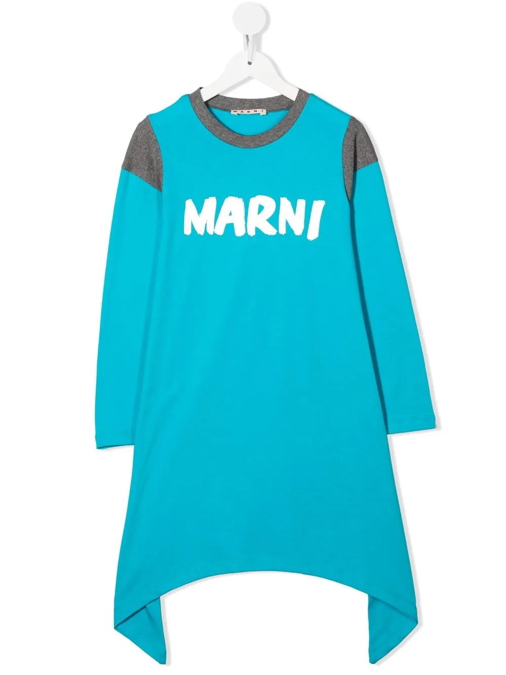 

Marni Kids logo-print asymmetric dress - Blue